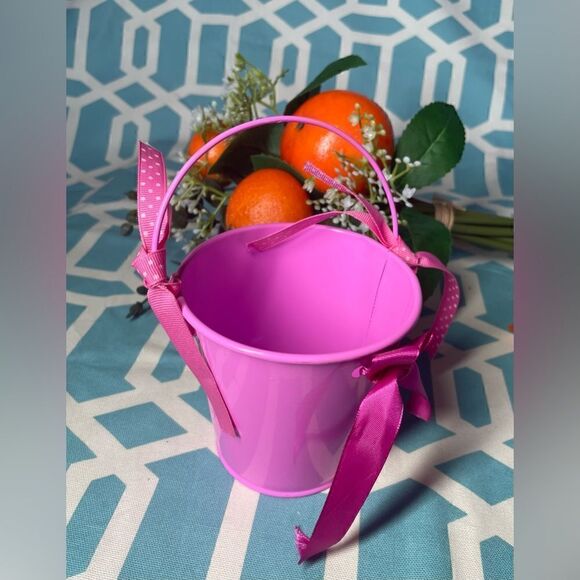 2 New! 4” Miniature Gift Buckets NWT Gift Pail Basket Handle Spring Easter Pink - Picture 9 of 9